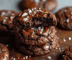 Delicious salted brownie cookies with a rich, fudgy texture and a sprinkle of sea salt on top, perfect for chocolate lovers.