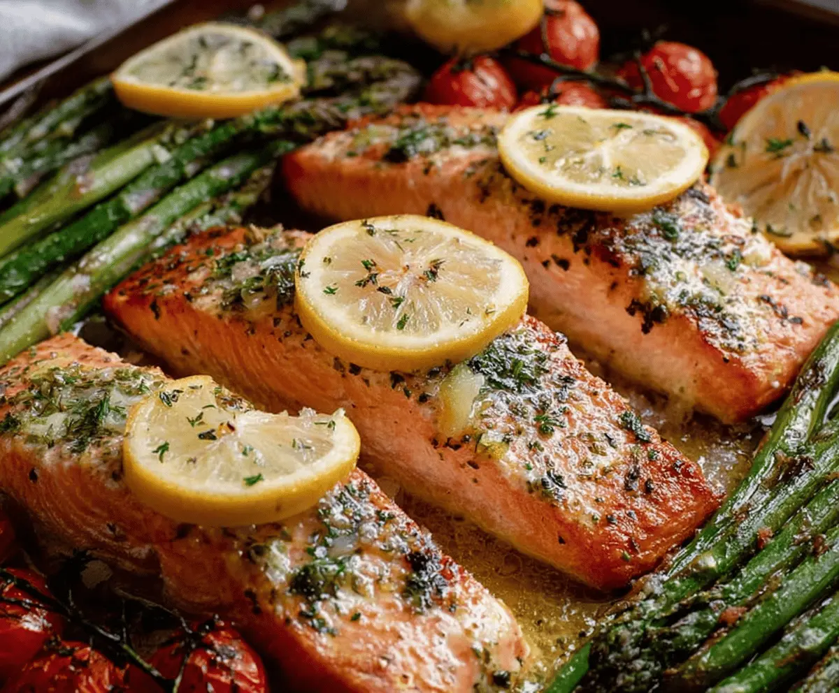 Easy Sheet Pan Lemon Garlic Butter Salmon Recipe