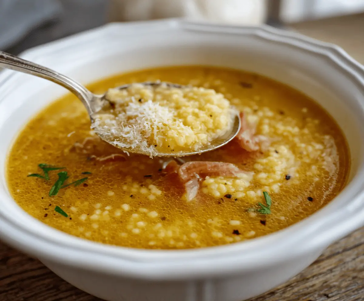 Creamy Italian Penicillin Soup with fresh herbs, vegetables, and tender chicken served in a rustic bowl for comforting, healing goodness.
