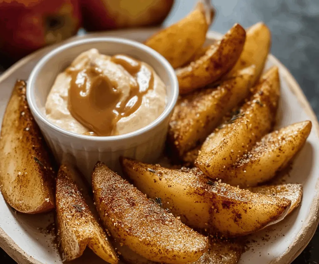 AIR FRIED APPLE WEDGES WITH CARAMEL WHIPPED CREAM DIPPING SAUCE