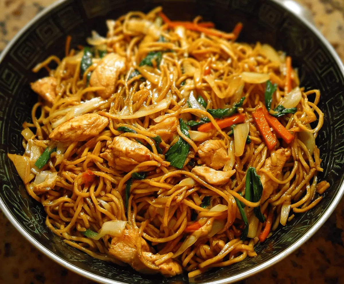 Delicious Chicken Chow Mein with stir-fried noodles and fresh vegetables