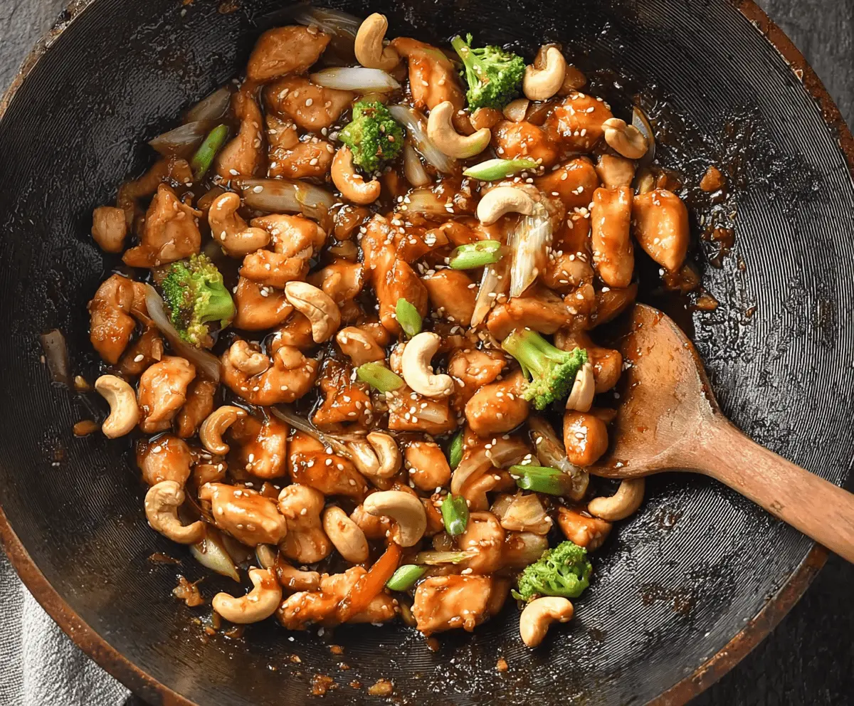 Delicious homemade Cashew Chicken featuring tender chicken pieces and crunchy cashews in a savory sauce