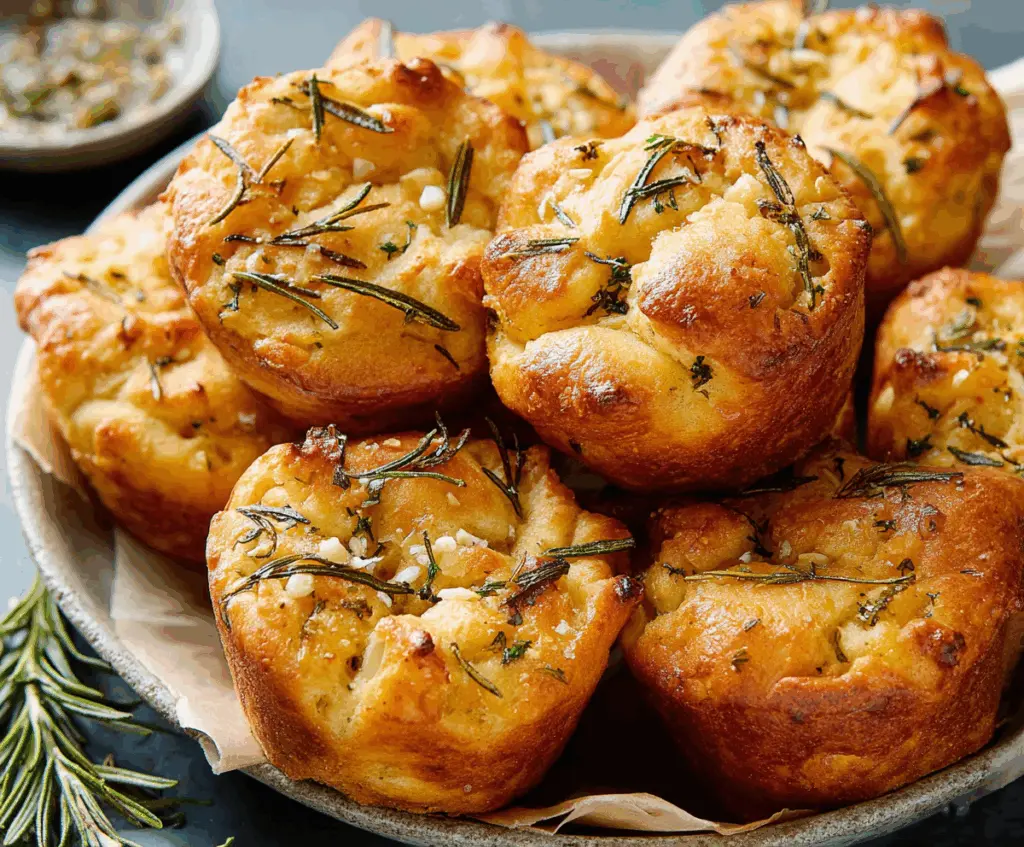 Easy Garlic Rosemary Focaccia Muffins