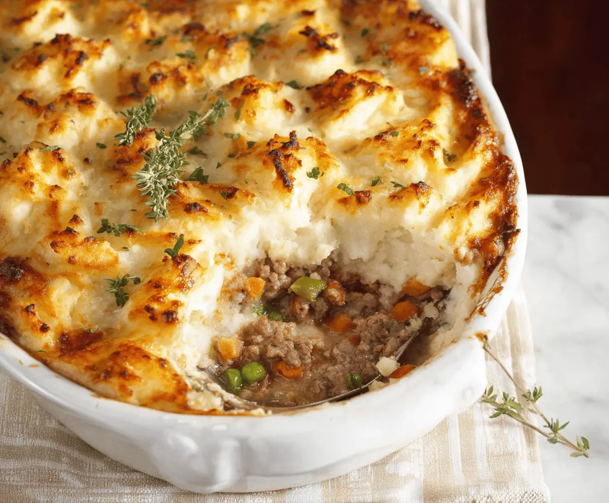 Delicious and easy ground turkey shepherd's pie served in a rustic bowl.