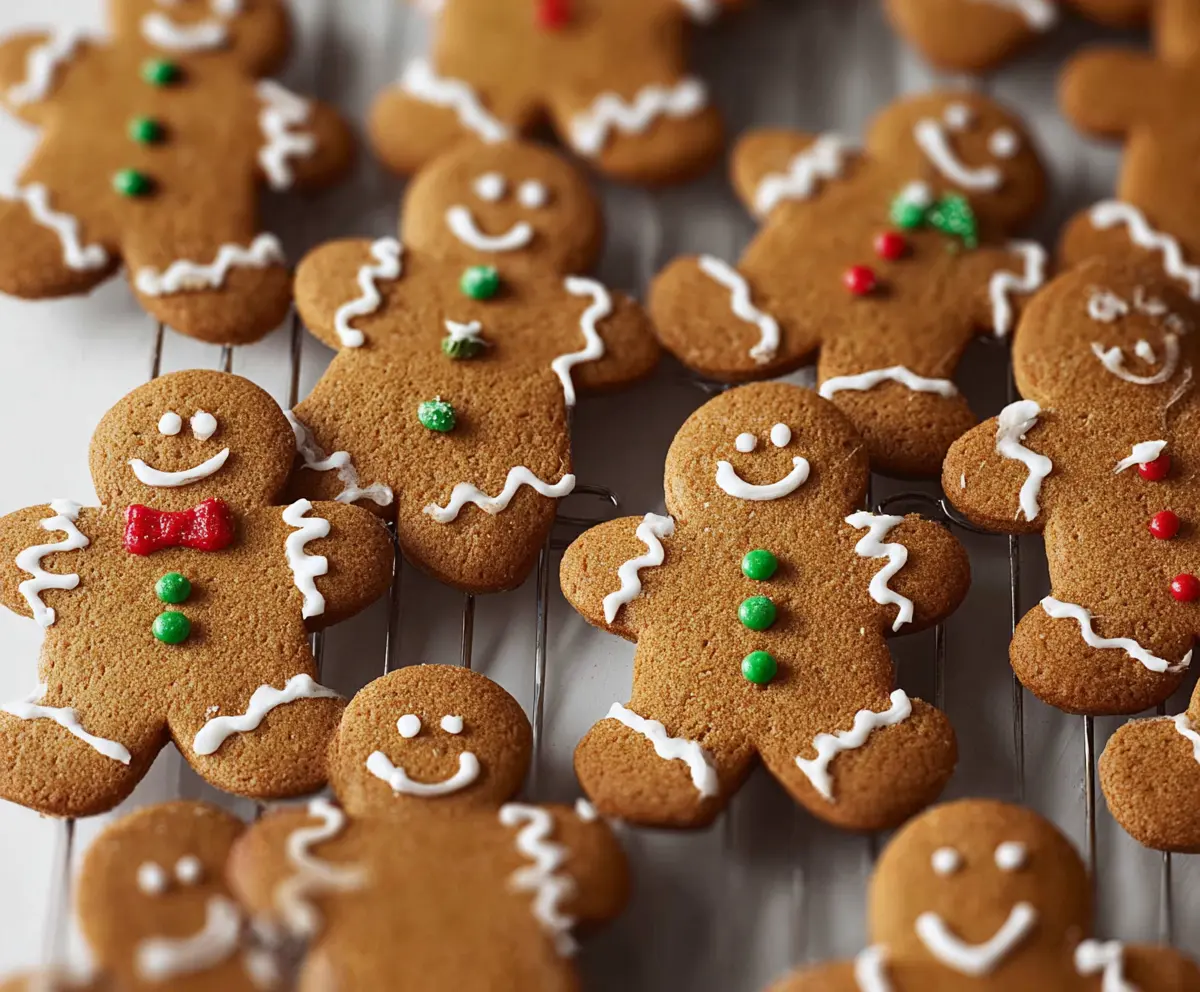 Homemade gingerbread cookies shaped like gingerbread men with cinnamon and sugar decorations.