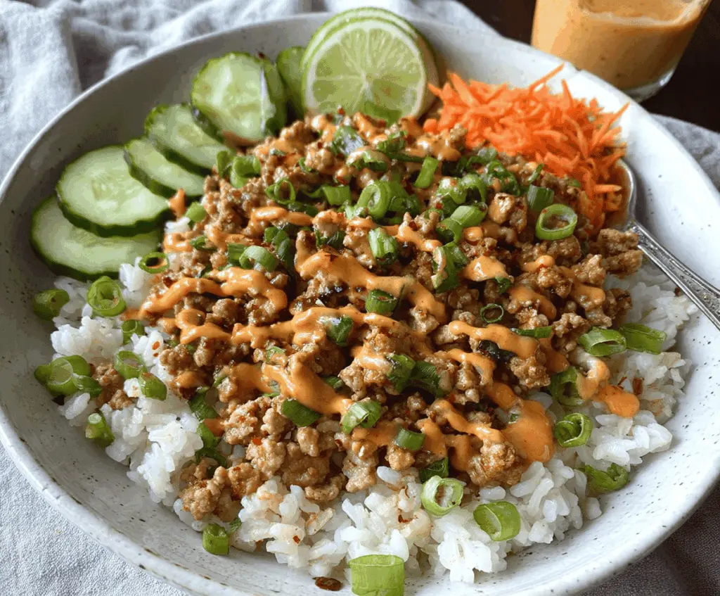 Ground Turkey Rice Bowls with Bang Bang Sauce