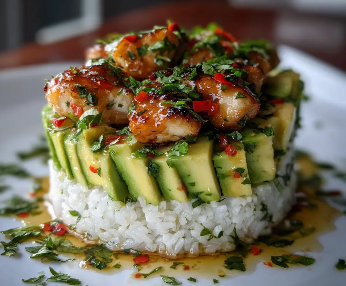Easy Honey Lime Chicken Avocado Rice Stack