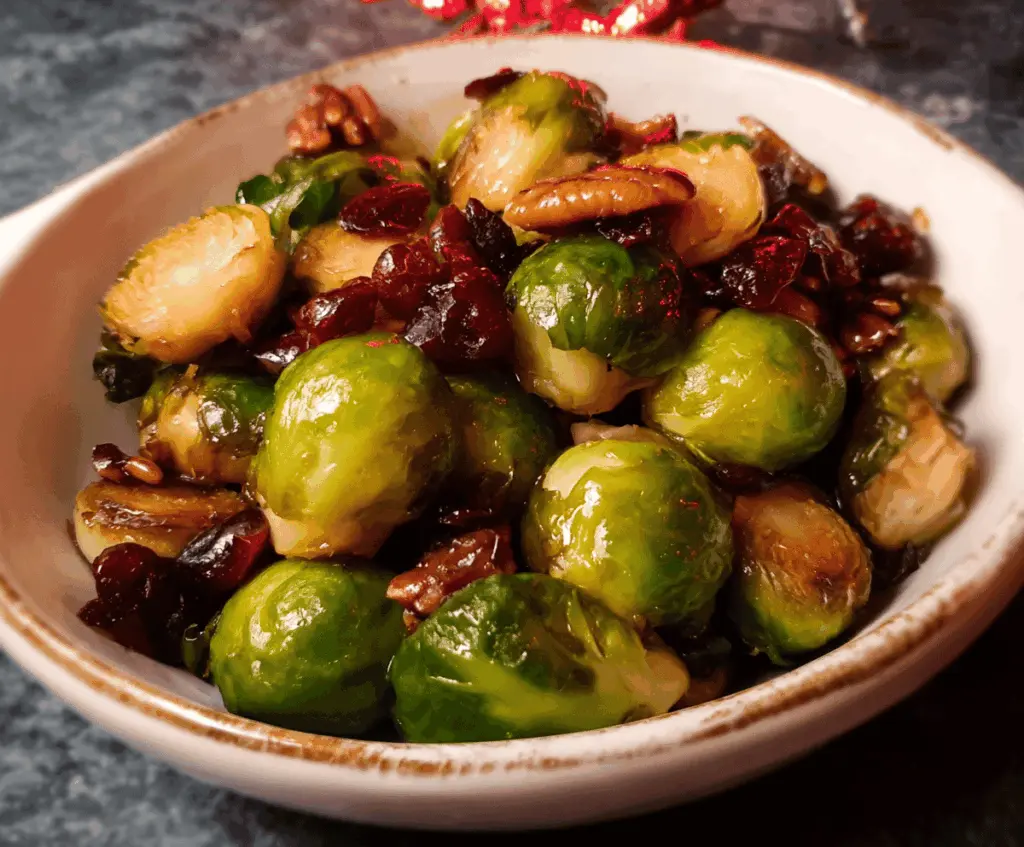 Orange Maple Glazed Brussels Sprouts with Cranberries