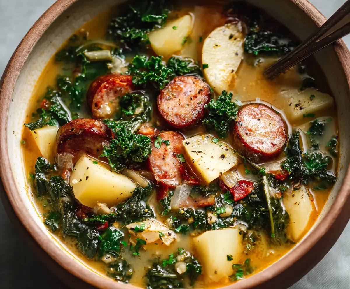 Smoky Sausage, Potato & Kale Soup