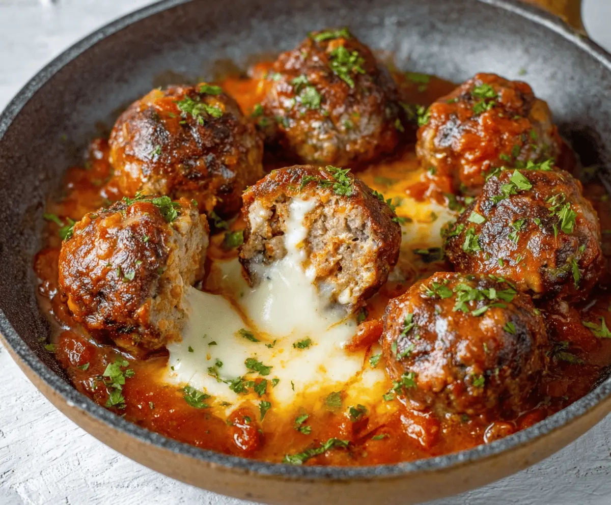 Easy Stuffed Mozzarella Meatballs