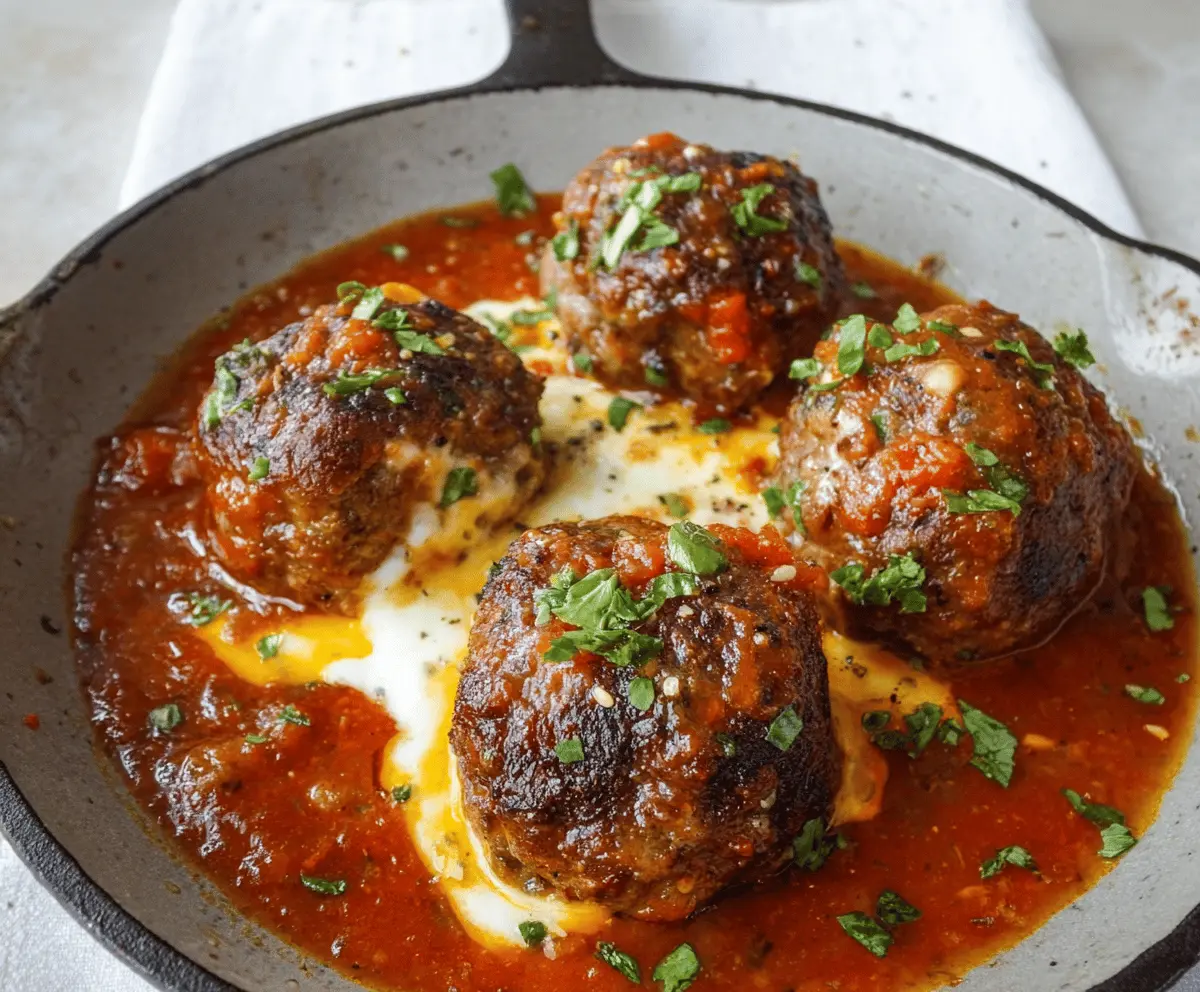Delicious stuffed meatballs with melted mozzarella cheese served on a plate.