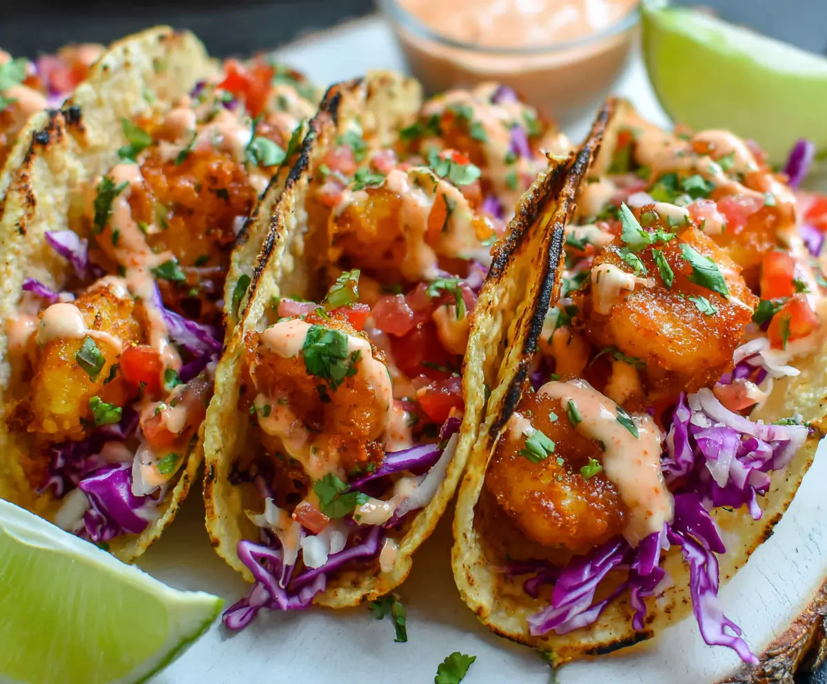 Crispy Air Fryer Bang Bang Shrimp Tacos