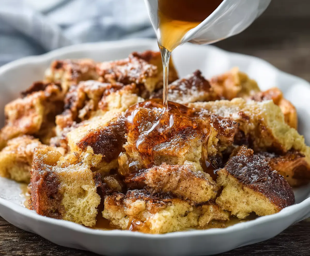 Delicious baked French toast casserole topped with fresh berries and powdered sugar, perfect for breakfast or brunch.