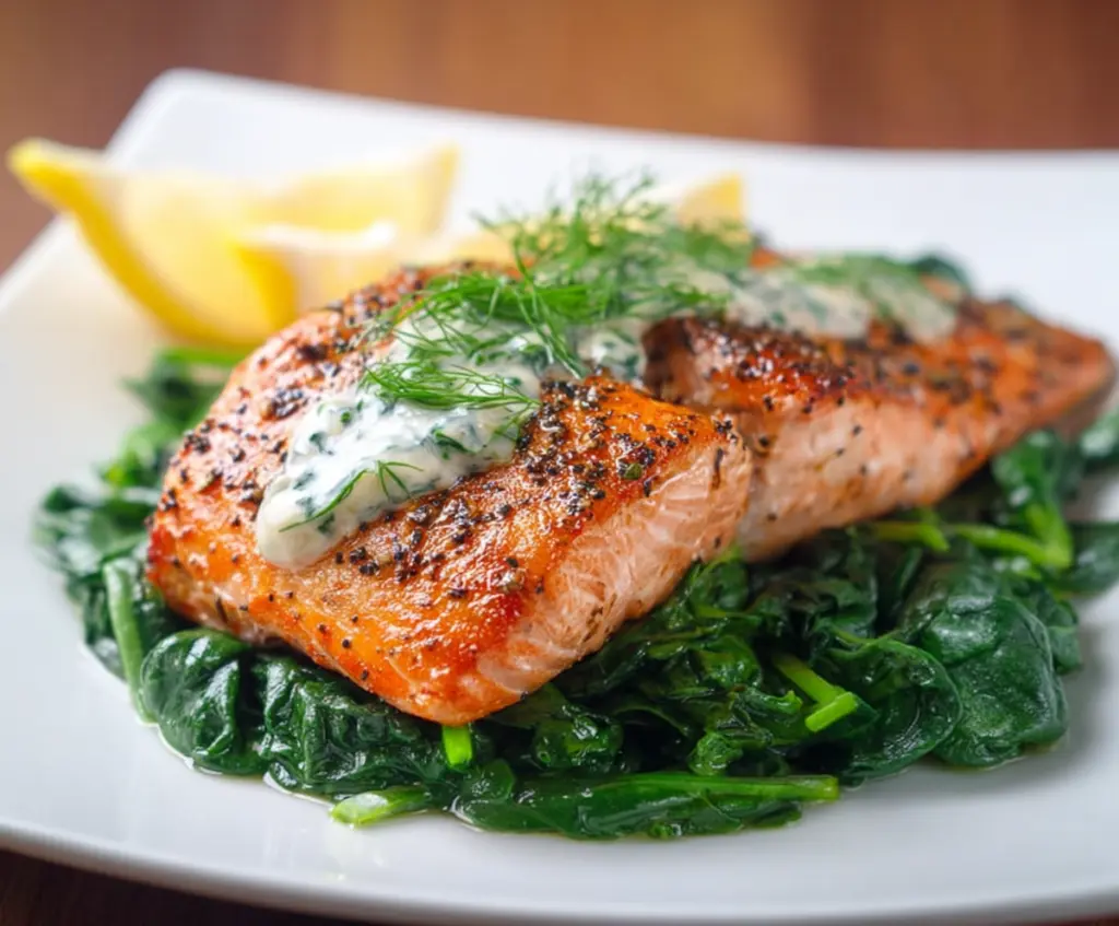 Baked Salmon With Spinach