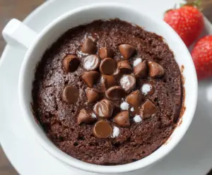 Delicious healthy chocolate mug cake in a mug, perfect for a quick and nutritious dessert.