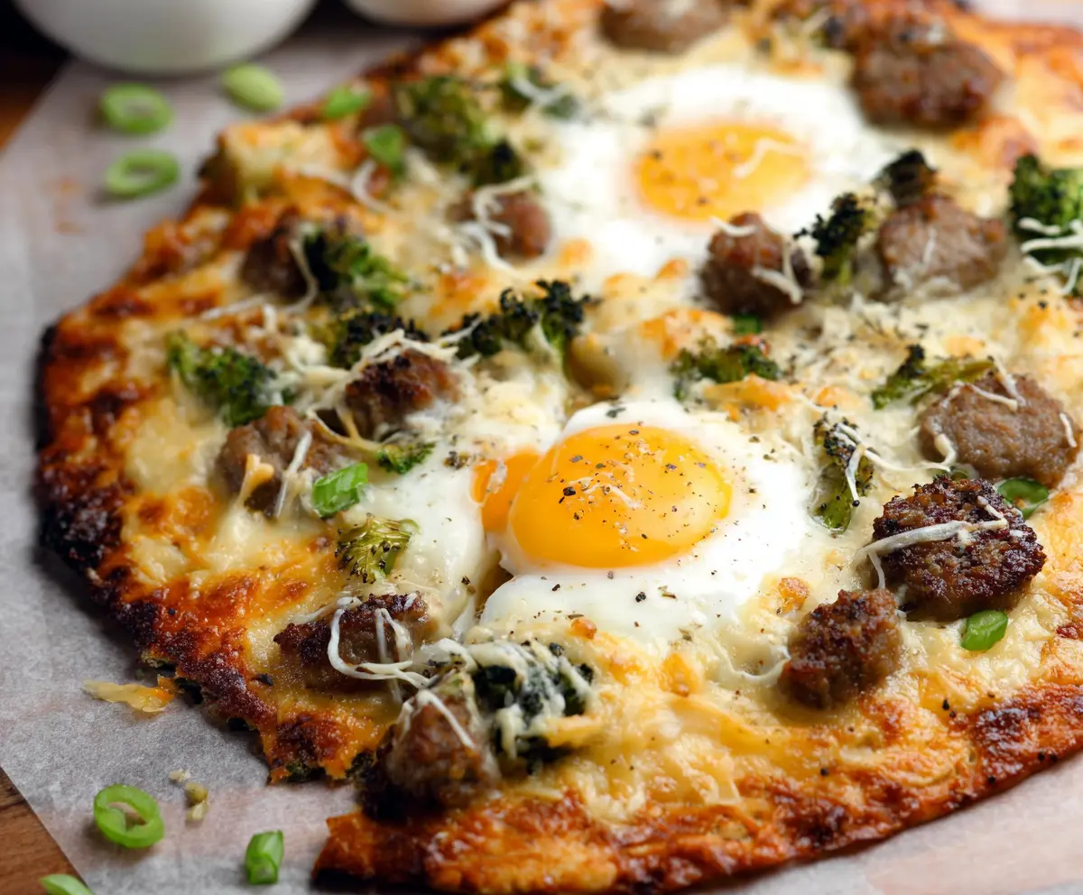 High Protein Sausage & Egg Breakfast Pizza