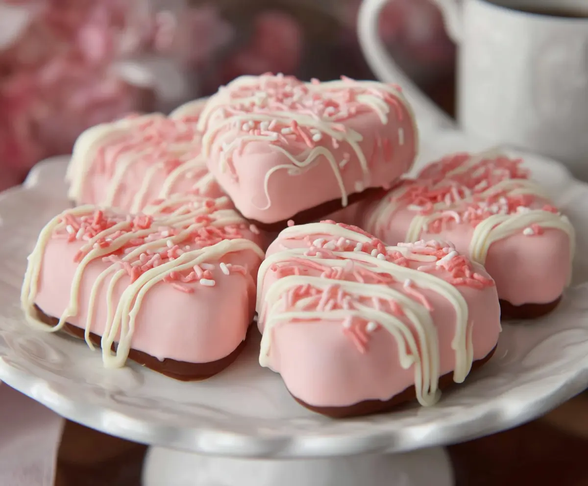 Delicious Copycat Little Debbie Valentines Cakes with pink and red icing, perfect for Valentine's Day celebrations.