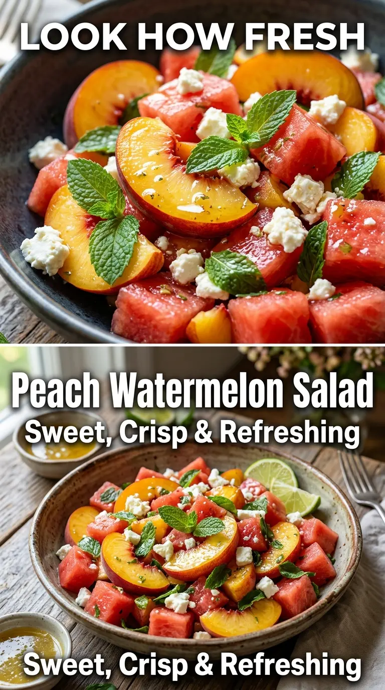 Peach Watermelon Salad with Honey Lime Dressing fresh juicy colorful